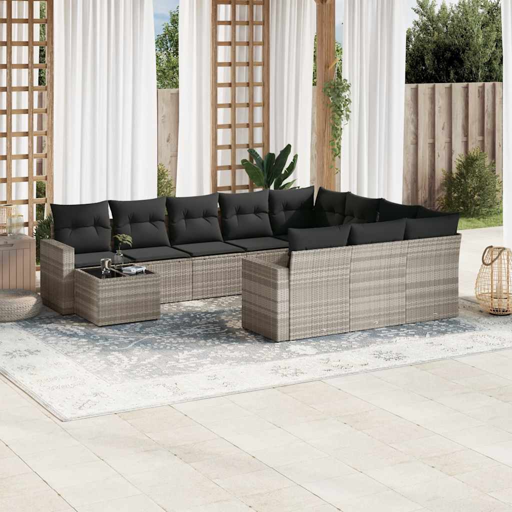 vidaXL 11-tlg. Garten-Sofagarnitur mit Kissen Schwarz Poly Rattan