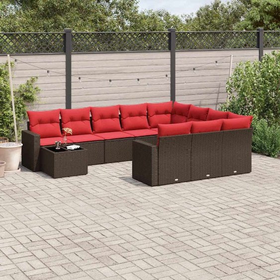 vidaXL 11-teiliges Gartensofa-Set mit Kissen, schwarzes Polyrattan