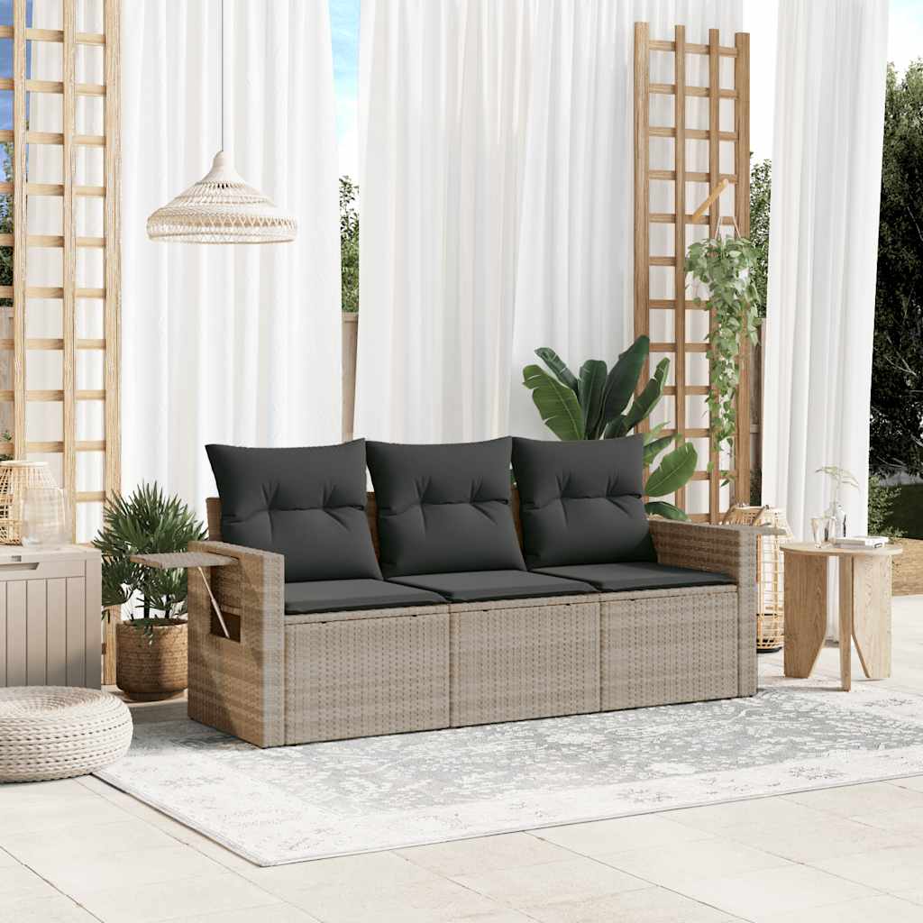 3-tlg. Garten-Sofagarnitur mit Kissen Schwarz Poly Rattan