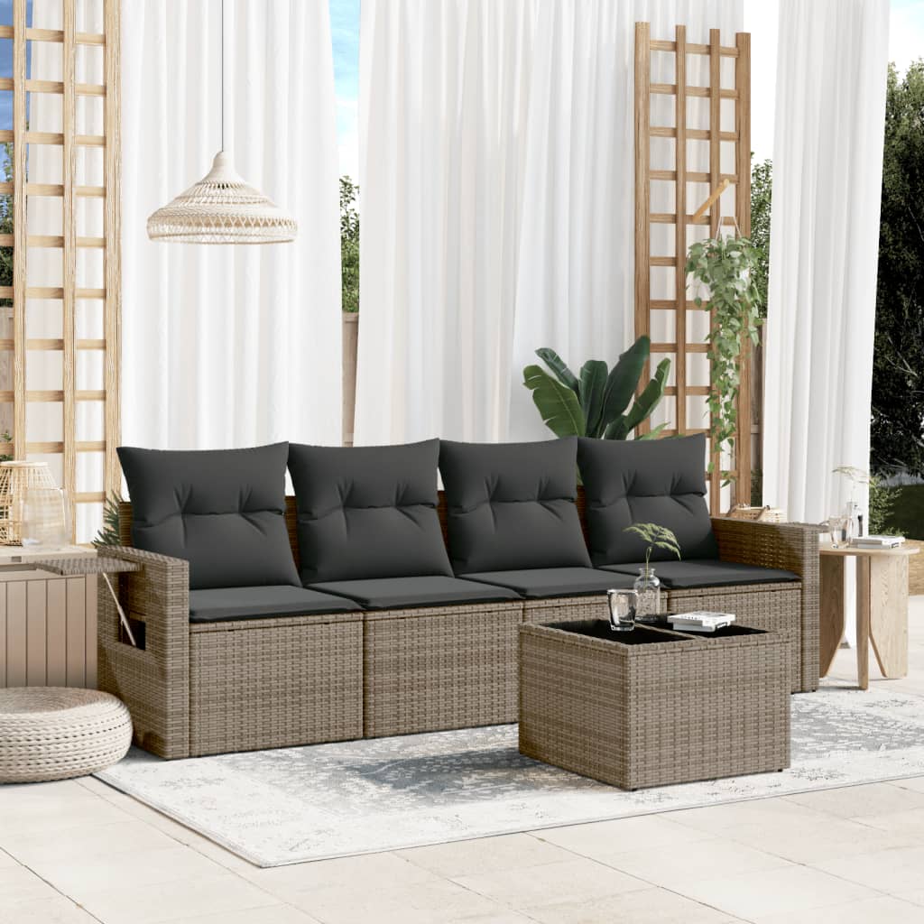 5-tlg. Garten-Sofagarnitur mit Kissen Schwarz Poly Rattan