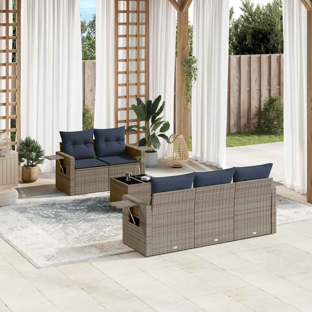 6-teiliges Gartensofa-Set mit Kissen, schwarzes Polyrattan