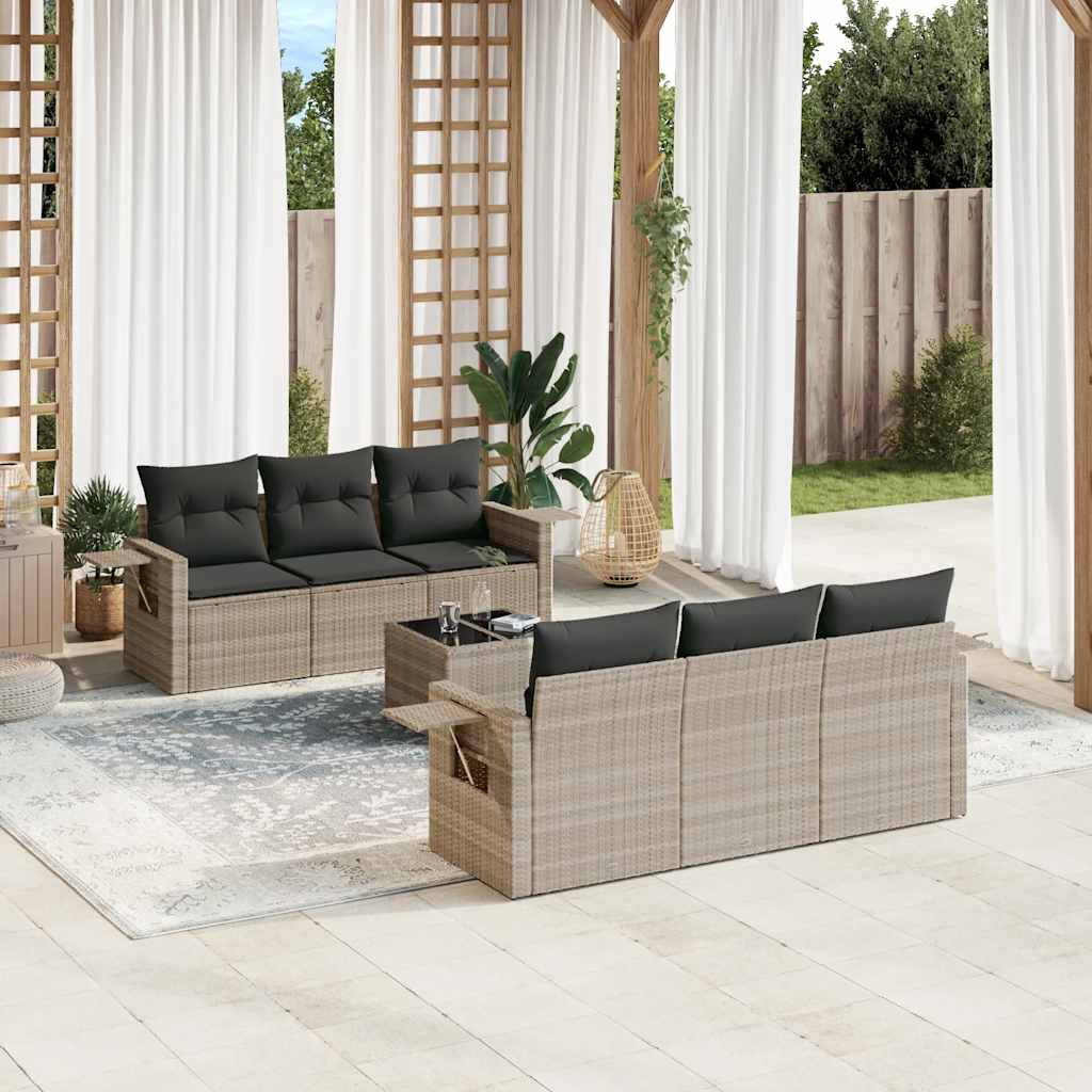 7-tlg. Garten-Sofagarnitur mit Kissen Schwarz Poly Rattan