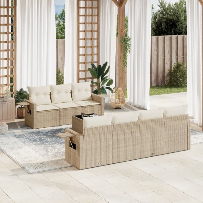 8-tlg. Garten-Sofagarnitur mit Kissen Schwarz Poly Rattan