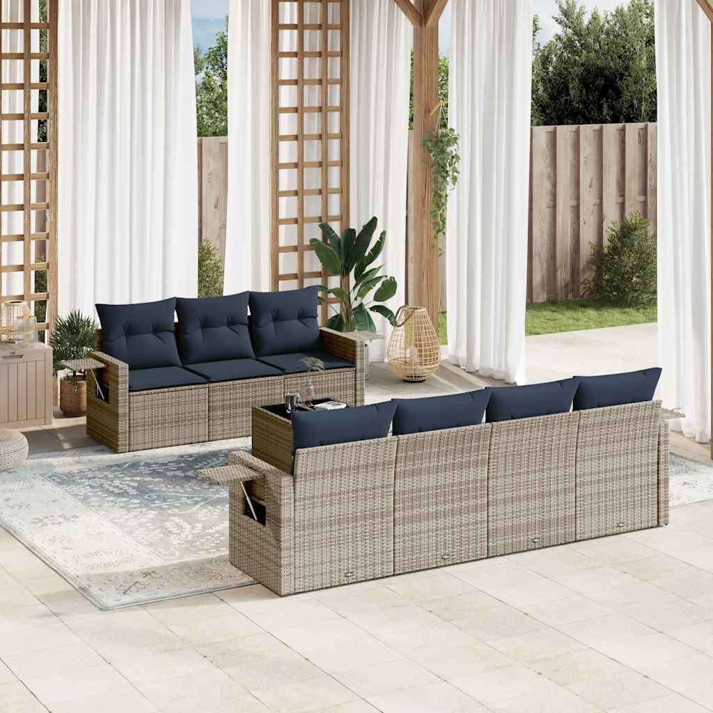 8-teiliges Gartensofa-Set mit Kissen, schwarzes Polyrattan