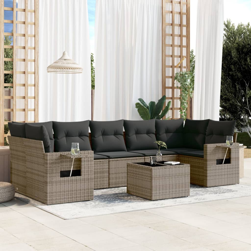 8-tlg. Garten-Sofagarnitur mit Kissen Schwarz Poly Rattan