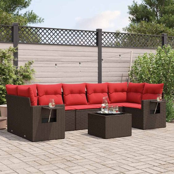 8-teiliges Gartensofa-Set mit Kissen, schwarzes Polyrattan