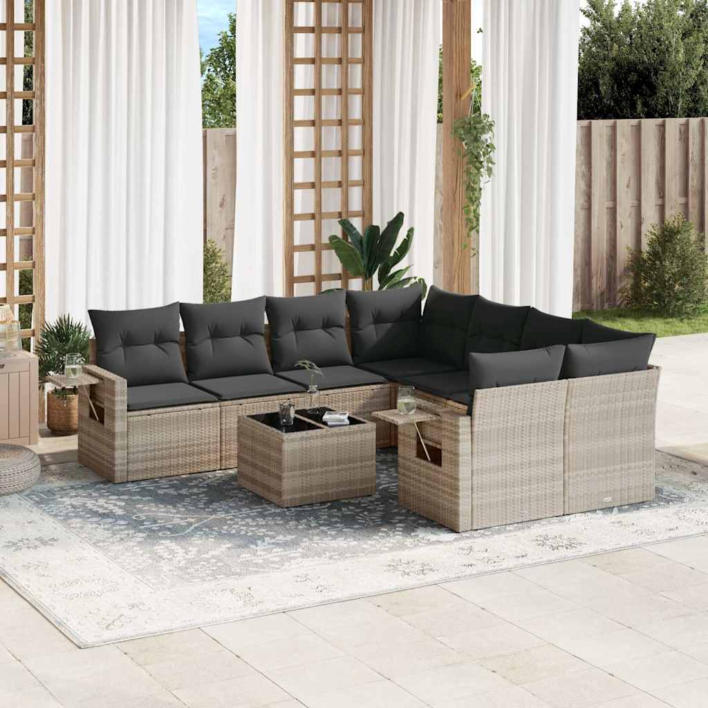 9-tlg. Garten-Sofagarnitur mit Kissen Schwarz Poly Rattan