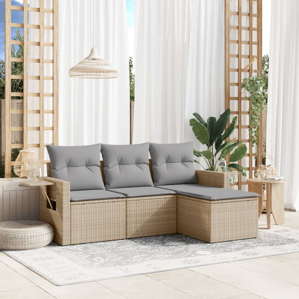 4-tlg. Garten-Sofagarnitur mit Kissen Schwarz Poly Rattan