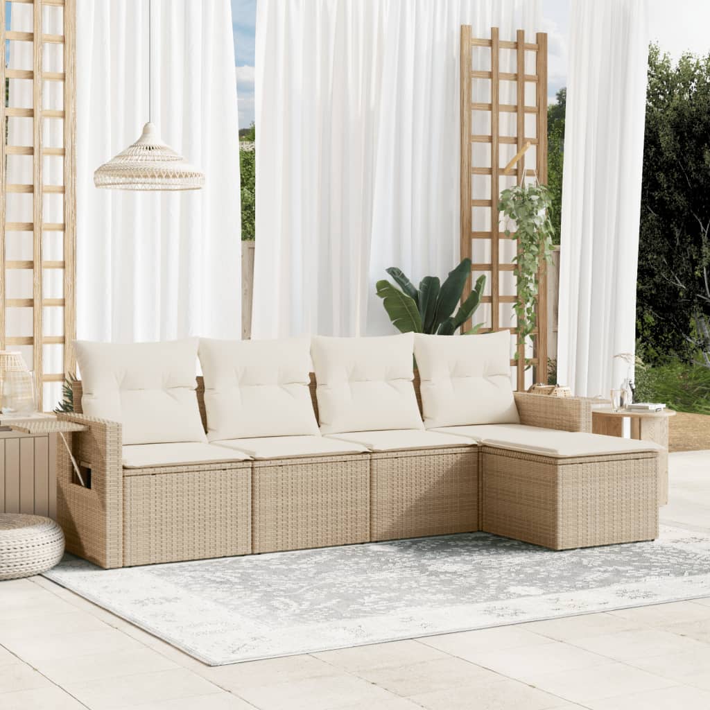 5-tlg. Garten-Sofagarnitur mit Kissen Schwarz Poly Rattan