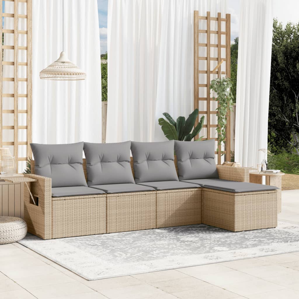 5-tlg. Garten-Sofagarnitur mit Kissen Schwarz Poly Rattan