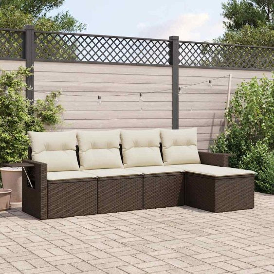 5-tlg. Garten-Sofagarnitur mit Kissen Schwarz Poly Rattan