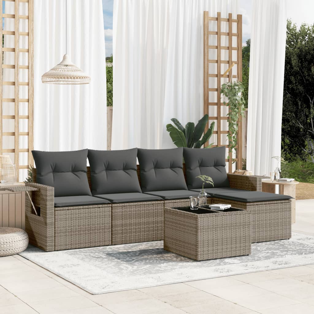 5-tlg. Garten-Sofagarnitur mit Kissen Schwarz Poly Rattan