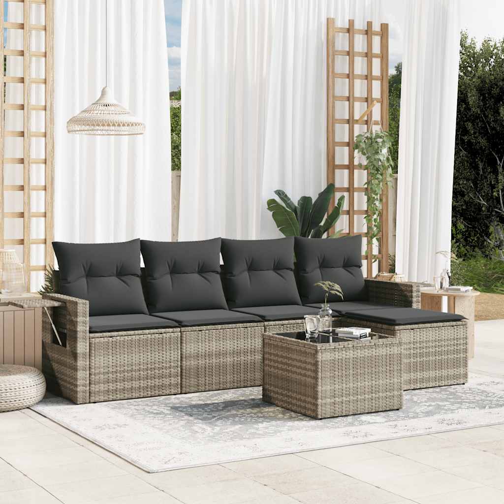 5-tlg. Garten-Sofagarnitur mit Kissen Schwarz Poly Rattan