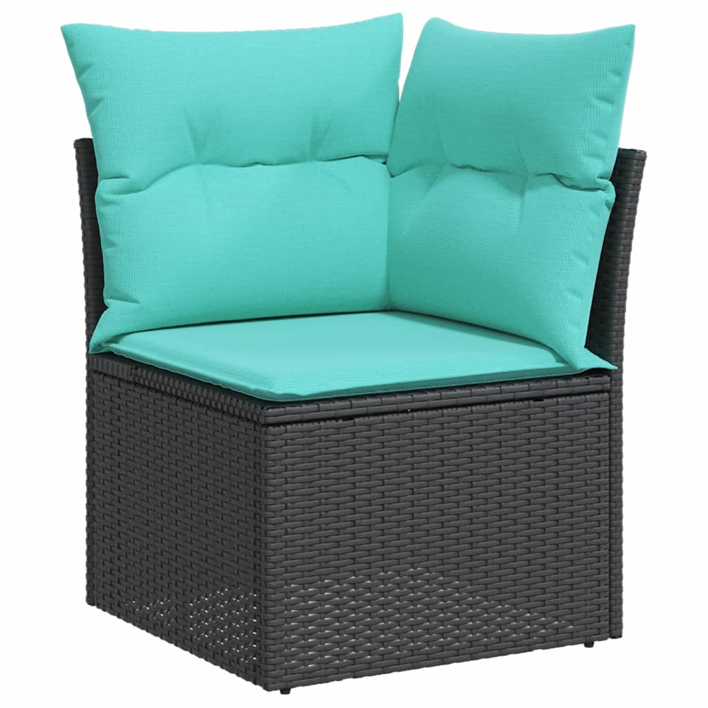 4-teiliges Gartensofa-Set mit Kissen, schwarzes Polyrattan