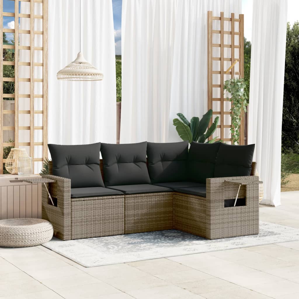 4-tlg. Garten-Sofagarnitur mit Kissen Schwarz Poly Rattan