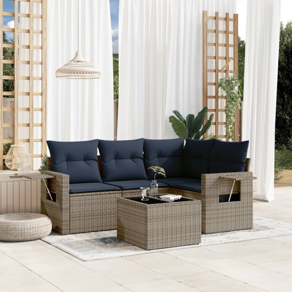 4-teiliges Gartensofa-Set mit Kissen, schwarzes Polyrattan