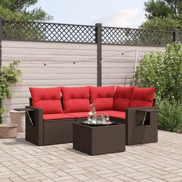 4-teiliges Gartensofa-Set mit Kissen, schwarzes Polyrattan