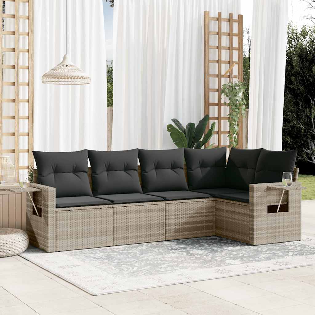 5-tlg. Garten-Sofagarnitur mit Kissen Schwarz Poly Rattan