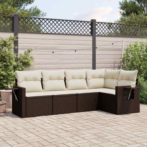 5-tlg. Garten-Sofagarnitur mit Kissen Schwarz Poly Rattan