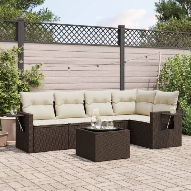 5-tlg. Garten-Sofagarnitur mit Kissen Schwarz Poly Rattan