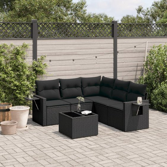 5-tlg. Garten-Sofagarnitur mit Kissen Schwarz Poly Rattan