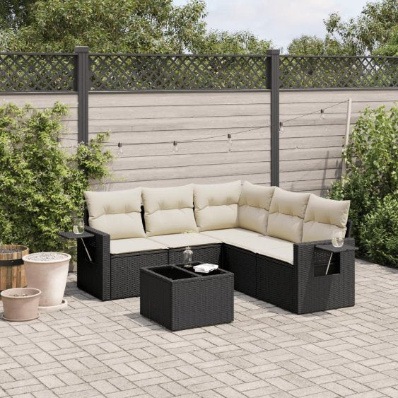 5-tlg. Garten-Sofagarnitur mit Kissen Schwarz Poly Rattan