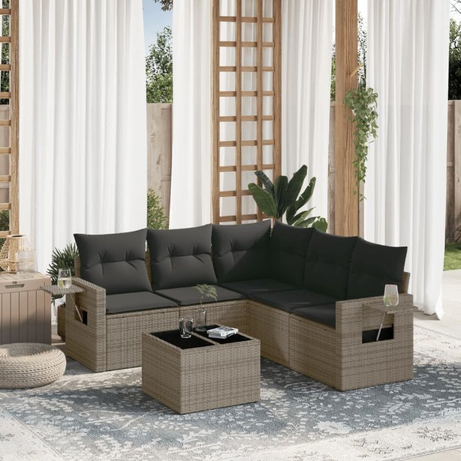 5-tlg. Garten-Sofagarnitur mit Kissen Schwarz Poly Rattan