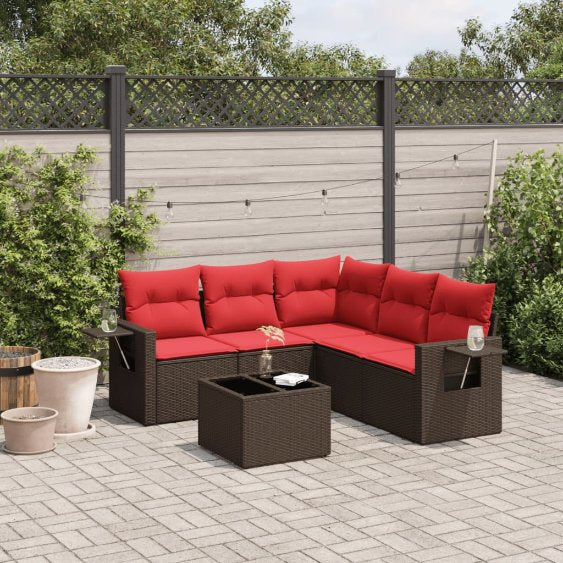 5-teiliges Gartensofa-Set mit Kissen, schwarzes Polyrattan