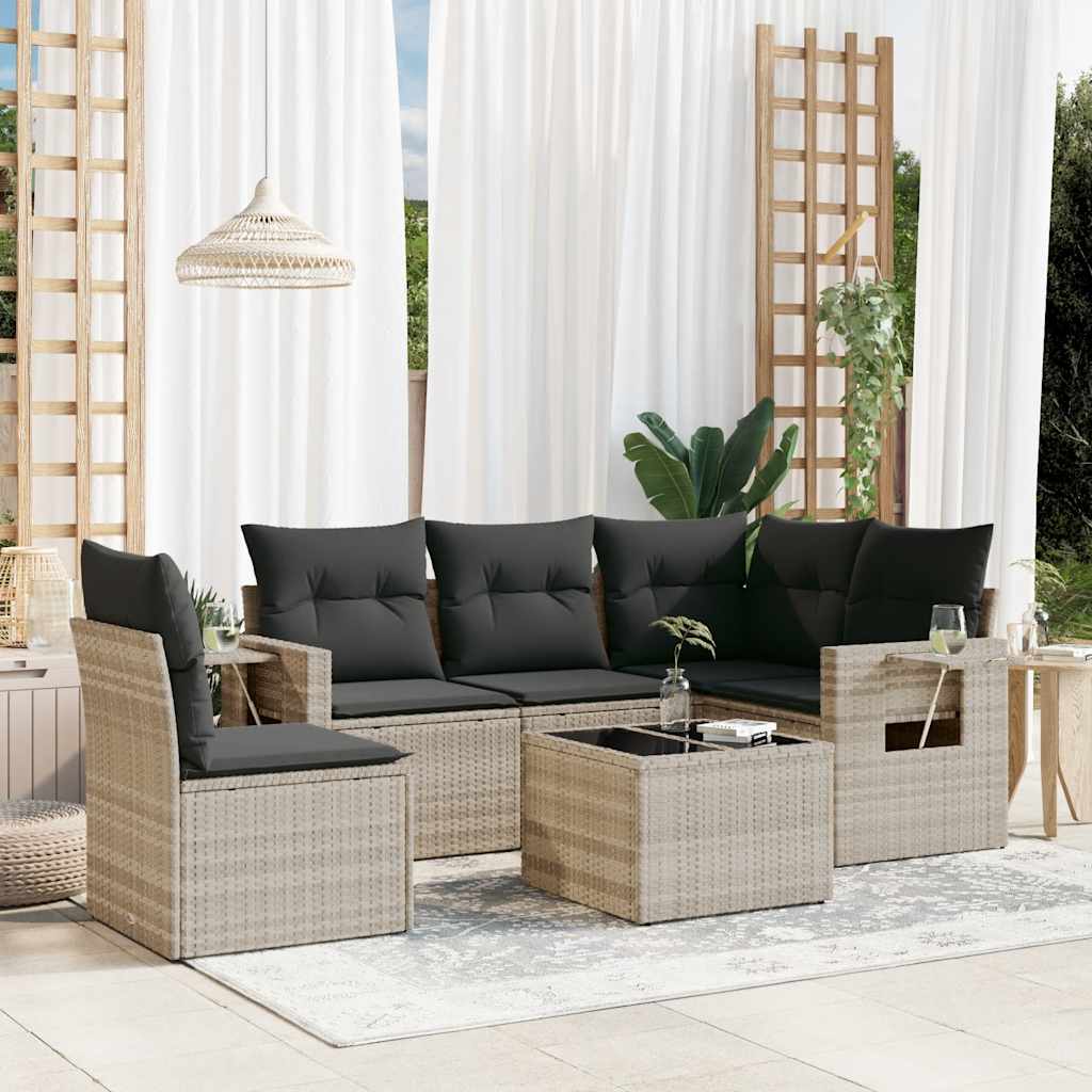 5-tlg. Garten-Sofagarnitur mit Kissen Schwarz Poly Rattan