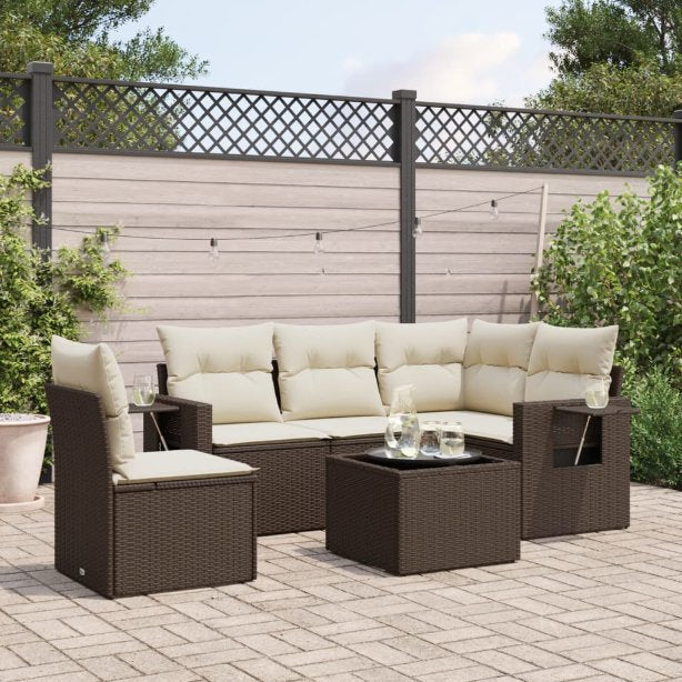 5-tlg. Garten-Sofagarnitur mit Kissen Schwarz Poly Rattan