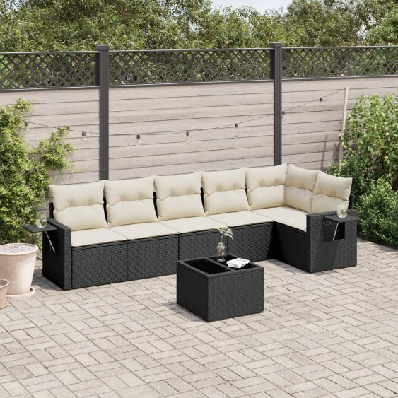 6-tlg. Garten-Sofagarnitur mit Kissen Schwarz Poly Rattan