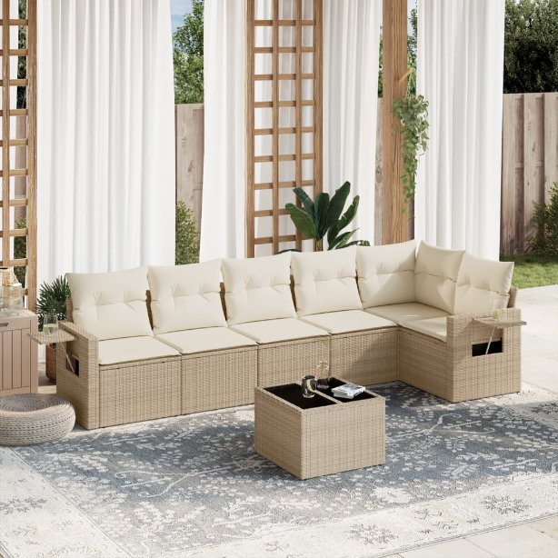6-tlg. Garten-Sofagarnitur mit Kissen Schwarz Poly Rattan
