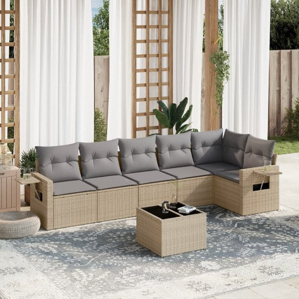 6-tlg. Garten-Sofagarnitur mit Kissen Schwarz Poly Rattan