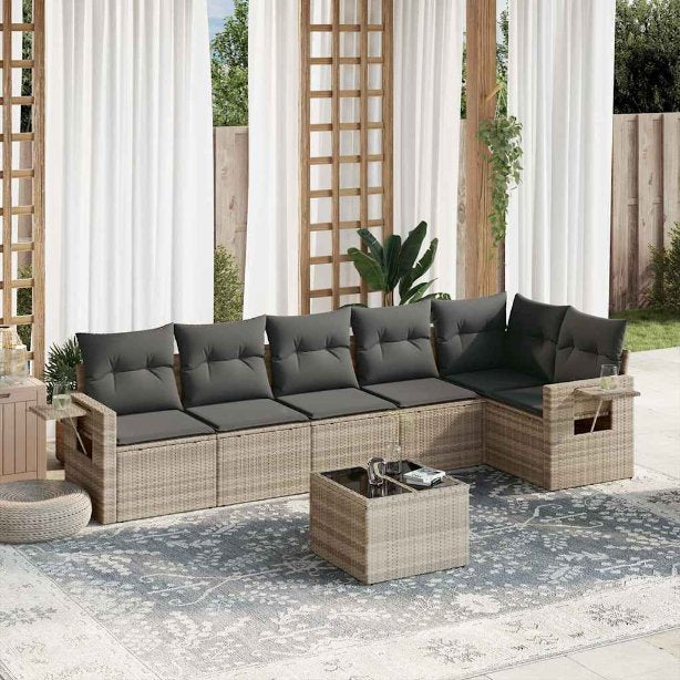 6-tlg. Garten-Sofagarnitur mit Kissen Schwarz Poly Rattan