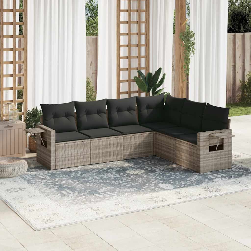 6-tlg. Garten-Sofagarnitur mit Kissen Schwarz Poly Rattan