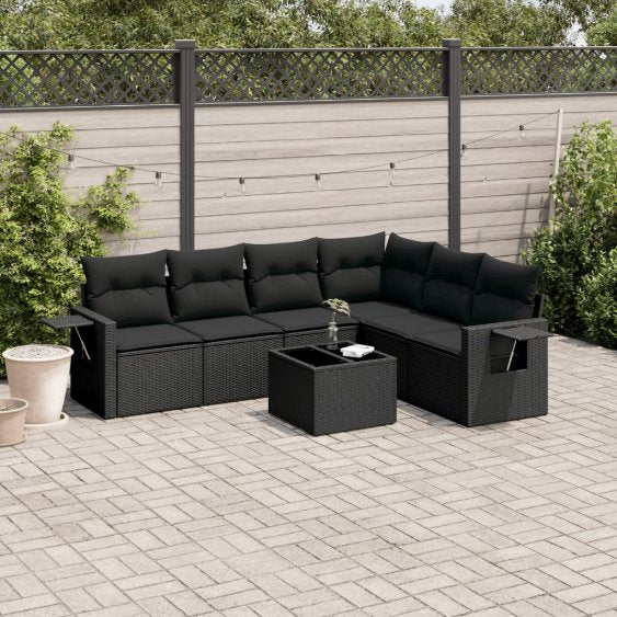 6-tlg. Garten-Sofagarnitur mit Kissen Schwarz Poly Rattan