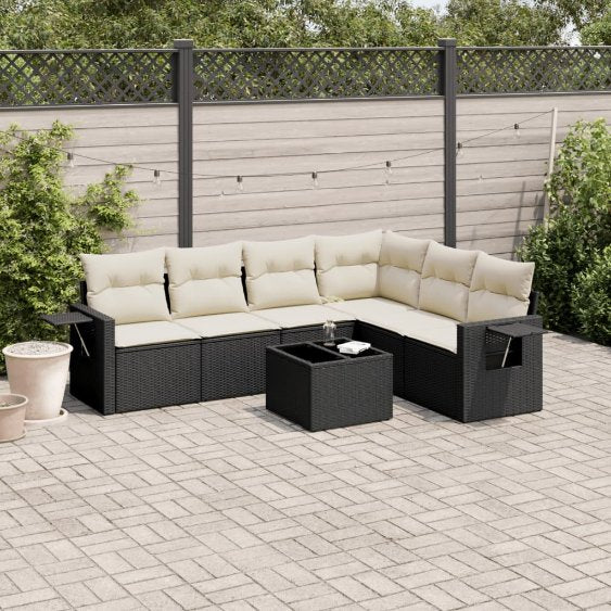 6-tlg. Garten-Sofagarnitur mit Kissen Schwarz Poly Rattan