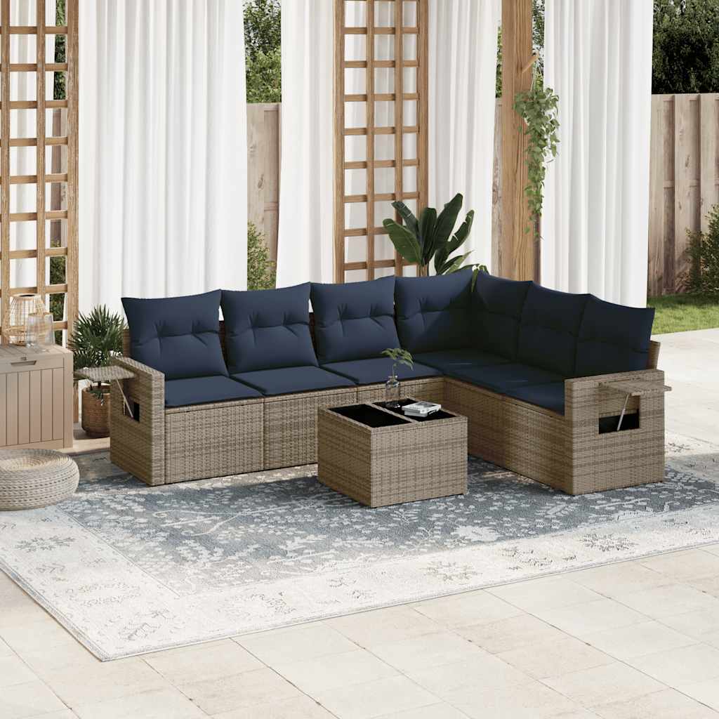 6-teiliges Gartensofa-Set mit Kissen, schwarzes Polyrattan