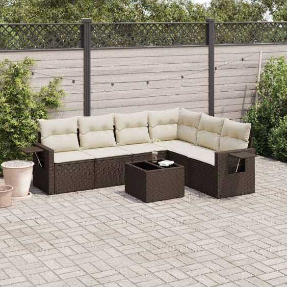6-tlg. Garten-Sofagarnitur mit Kissen Schwarz Poly Rattan