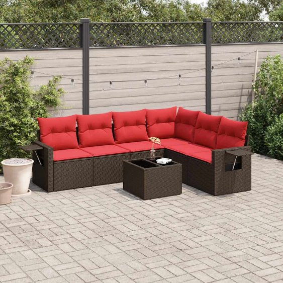 6-teiliges Gartensofa-Set mit Kissen, schwarzes Polyrattan