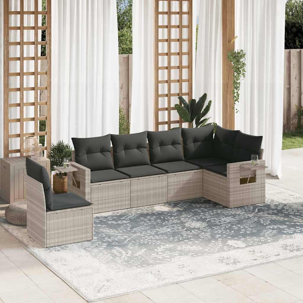 6-tlg. Garten-Sofagarnitur mit Kissen Schwarz Poly Rattan