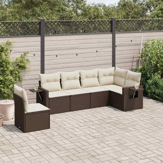 6-tlg. Garten-Sofagarnitur mit Kissen Schwarz Poly Rattan