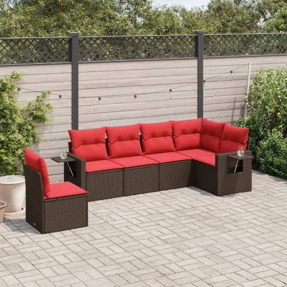 6-teiliges Gartensofa-Set mit Kissen, schwarzes Polyrattan