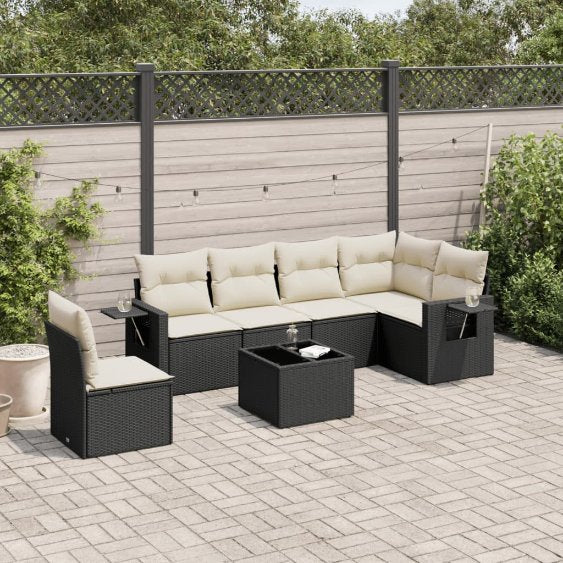 6-tlg. Garten-Sofagarnitur mit Kissen Schwarz Poly Rattan