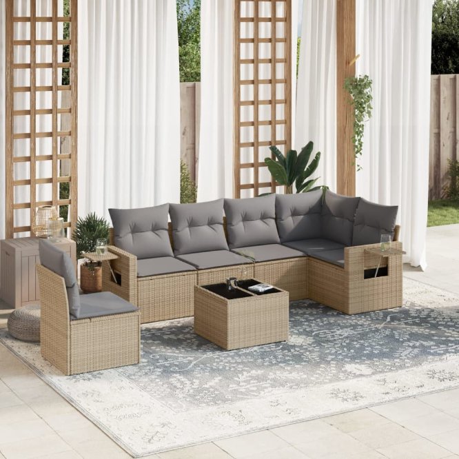 6-tlg. Garten-Sofagarnitur mit Kissen Schwarz Poly Rattan