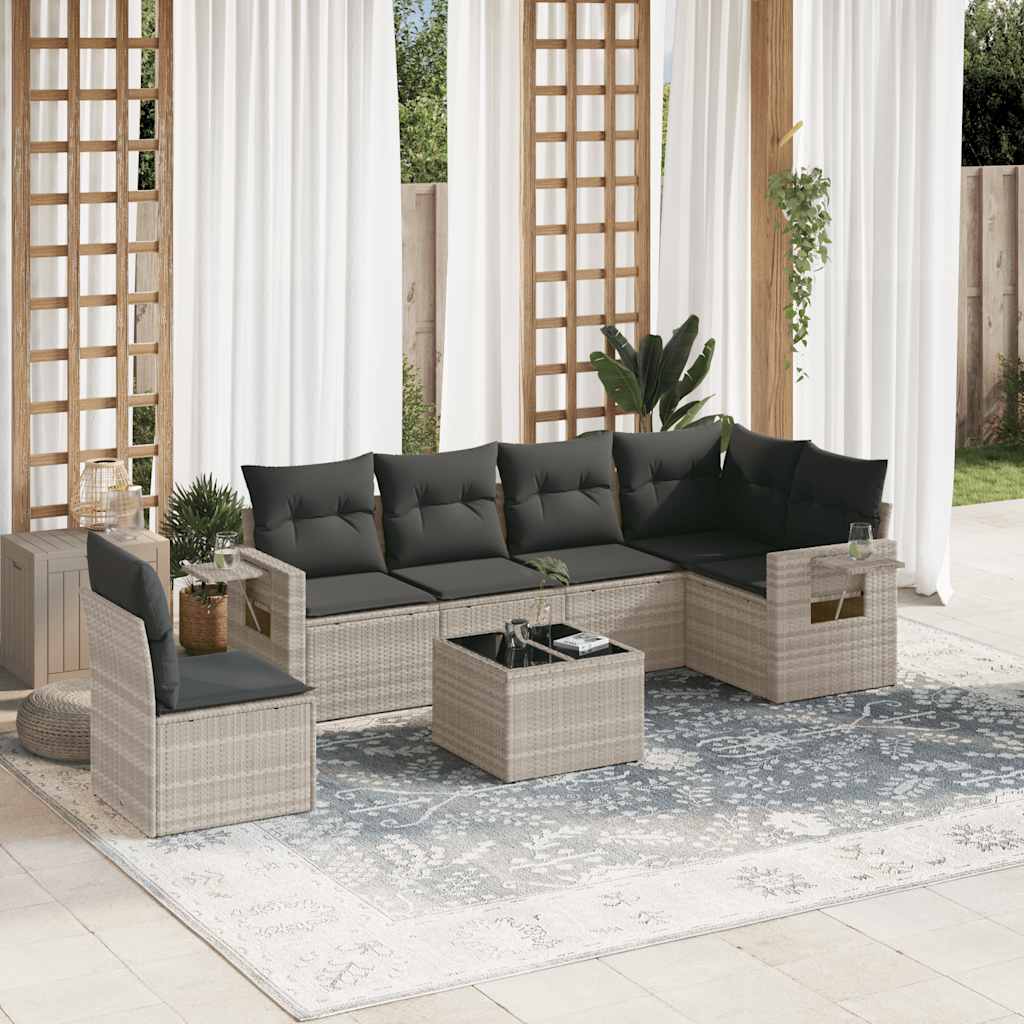 6-tlg. Garten-Sofagarnitur mit Kissen Schwarz Poly Rattan