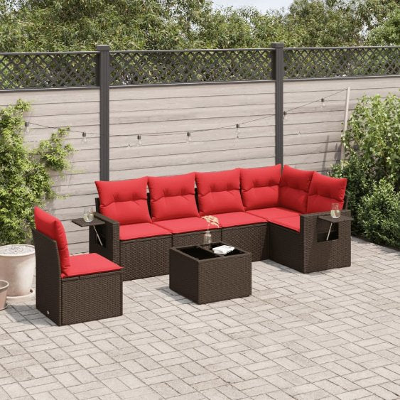 6-teiliges Gartensofa-Set mit Kissen, schwarzes Polyrattan
