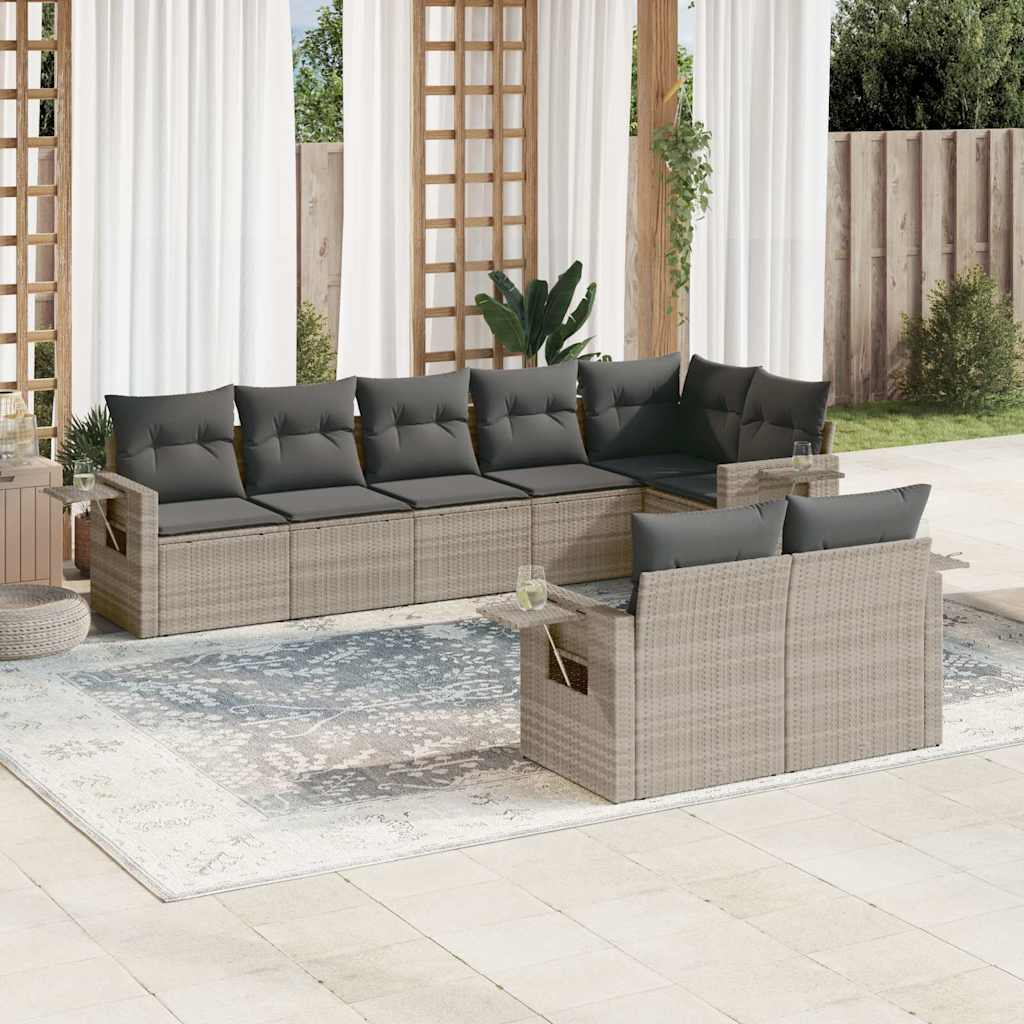 8-tlg. Garten-Sofagarnitur mit Kissen Schwarz Poly Rattan