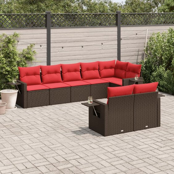 8-teiliges Gartensofa-Set mit Kissen, schwarzes Polyrattan