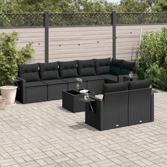 8-tlg. Garten-Sofagarnitur mit Kissen Schwarz Poly Rattan